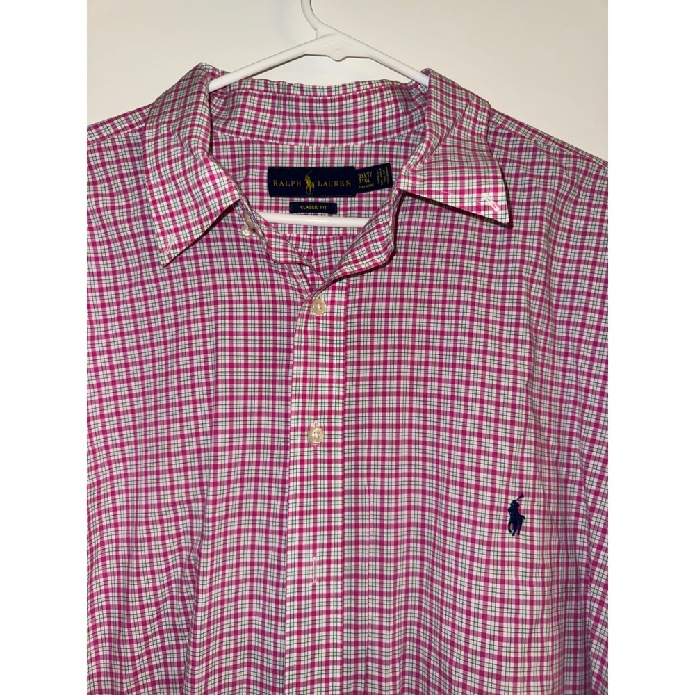 Ralph Lauren Classic Fit Pink Plaid Button Down Shirt Mens 3XLT Tall Long Sleeve